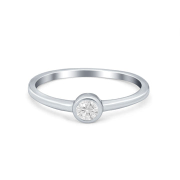 Petite Dainty Wedding Ring Bezel Simulated Cubic Zirconia 925 Sterling Silver